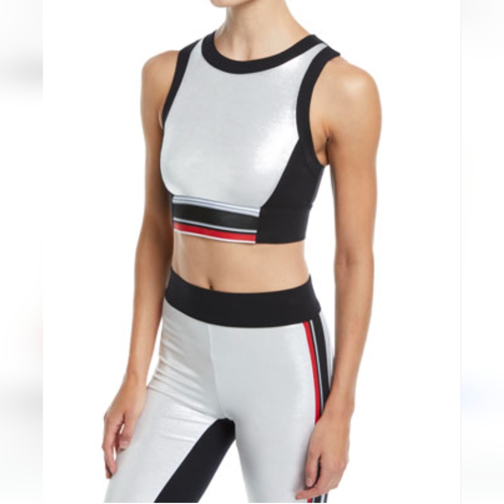 NO KA'OI Metallic Racer Stripe Leggings and Sport Bra Set
